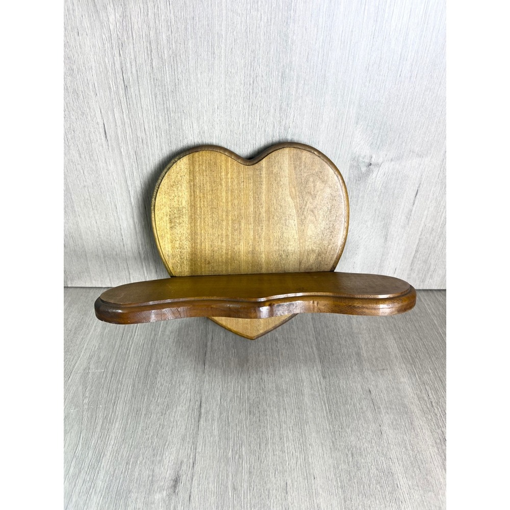 Vintage 1987 Heart Shaped Wooden Wall Shelf Rustic Country Home Decor Brown